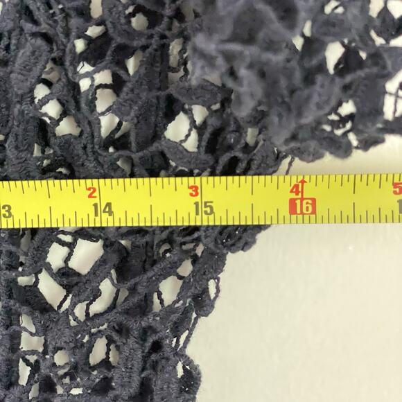 Navy Crochet Cotton Top L Boho Beachy Mesh Knit Festival Layering Shirt - Picture 6 of 7